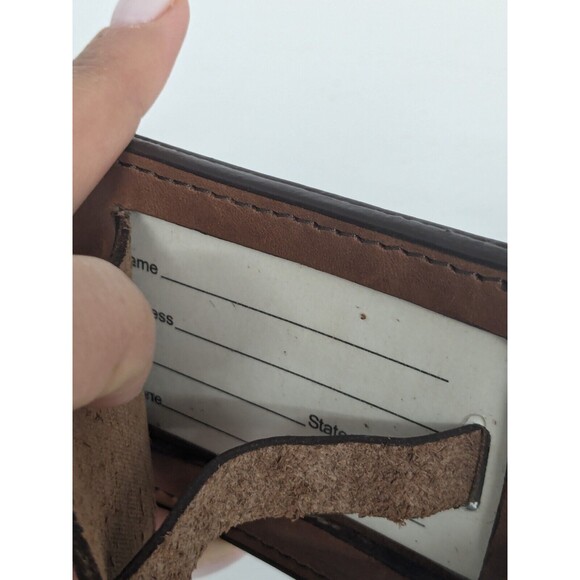 Allen Edmonds Brown Leather Luggage Tag Rare Luxury Mens - Picture 4 of 6